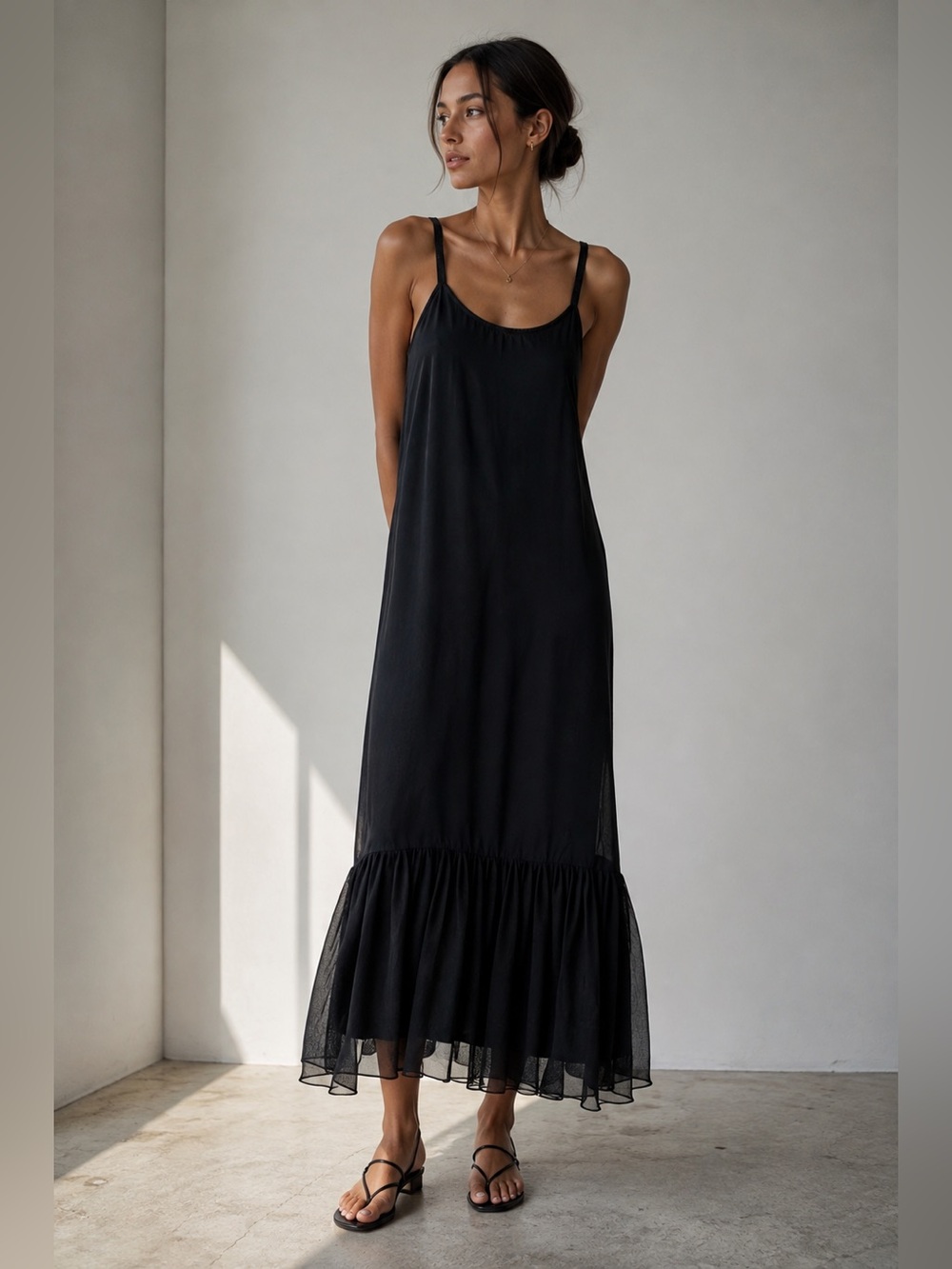 Vintage April Cornell Black Romantic Maxi Slip Dress Sz S